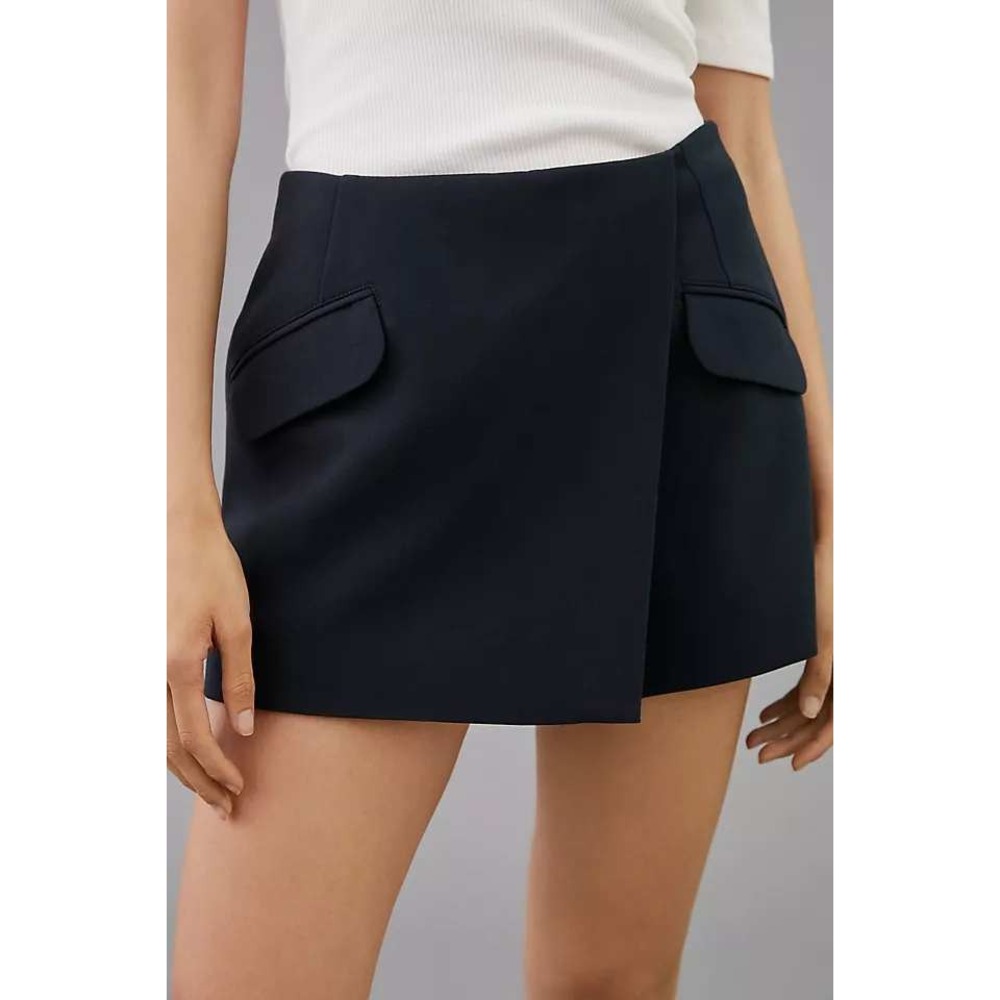 Maeve Skort Womens 4 Black Asymmetrical Wrap Front High Rise Mini Shorts